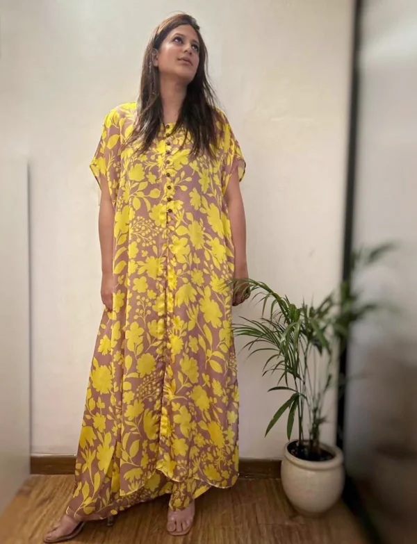 Golden Flora Satin Skirt Set