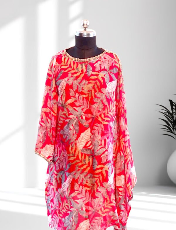 Red Printed Asymmetric Kaftan Top
